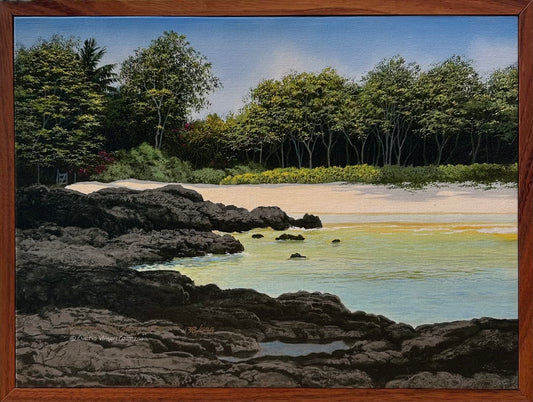 Aunt Mary's Bougainvillea, Limited Edition. 1 Piece koa Framed, Canvas Giclée, Ready to Ship