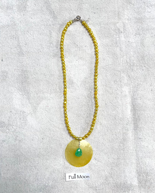 Full Moon | Yellow Pearl and Shell Necklace Handmade on Maui