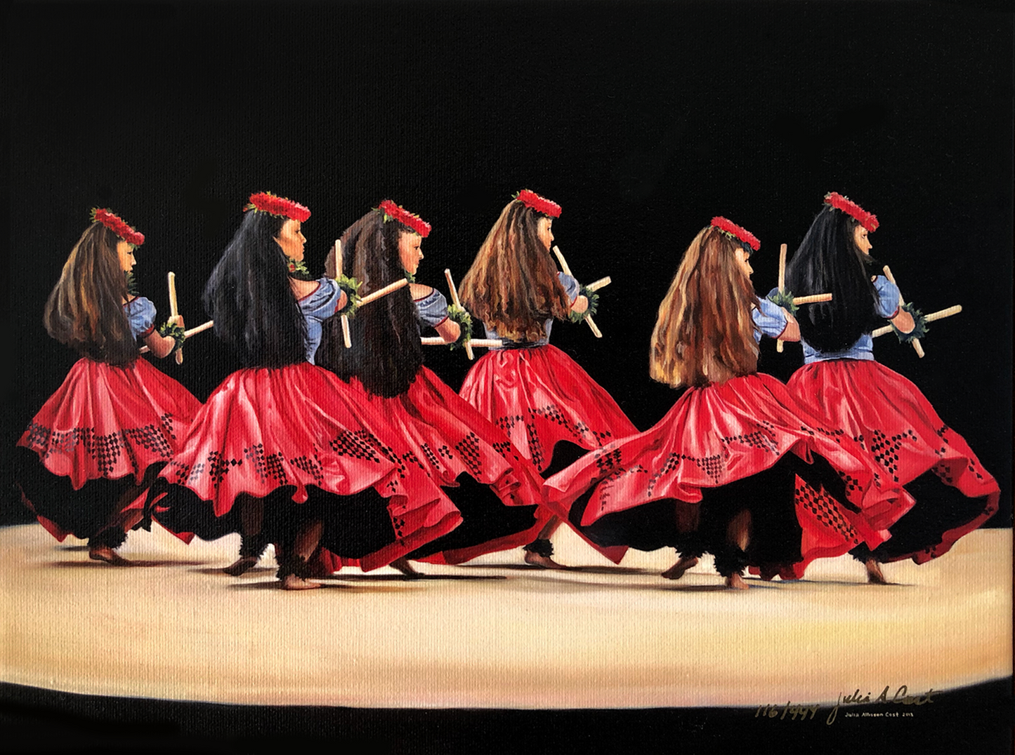 Hālau Nā Lei Kaumaka O Uka (in Red), Limited edition, Unstretched Giclée, Various sizes, Julia Allisson Cost
