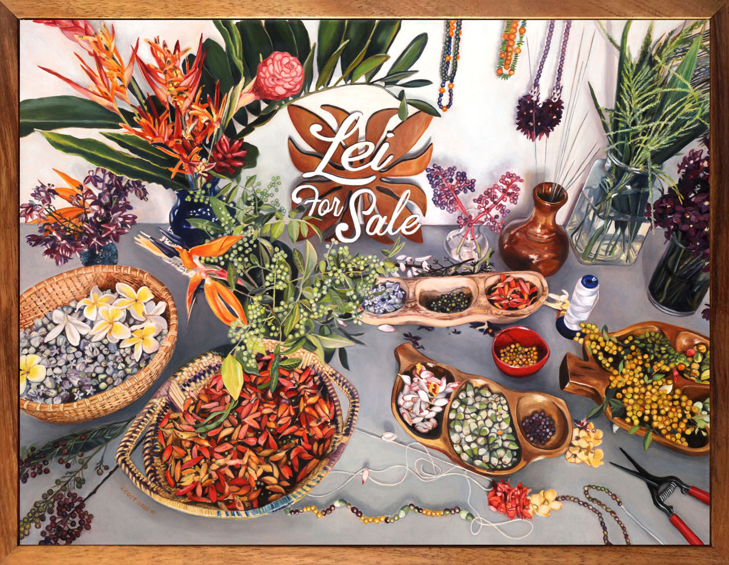 "Lei for Sale" Limited edition, 1 Piece Koa Frame, Various sizes by Julia Allisson Cost