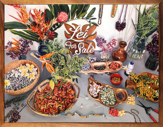 "Lei for Sale" Limited edition, 1 Piece Koa Frame, Various sizes by Julia Allisson Cost