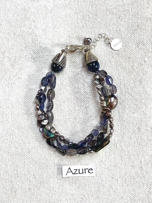 Azure | Handmade Multistrand Black Pearl and Deep Blue Bead Maui Bracelet