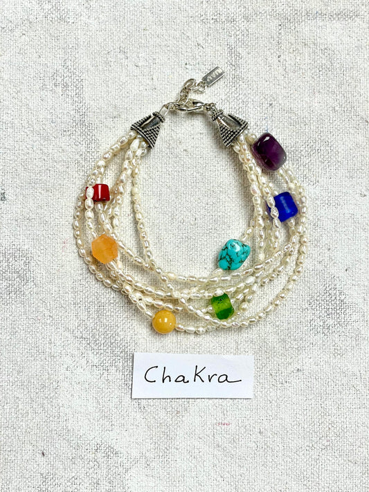 Chakra | Handmade 7-Color Bead, Pearl & Silver Chakra Bracelet