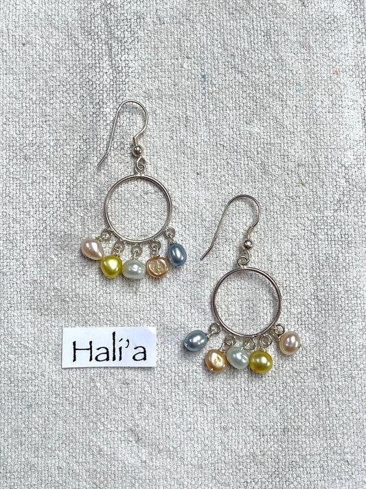 Haliʻa | Colored Pearl and Silver Handmade Bali Hoop Earrings