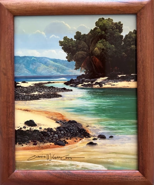 Hawaiian Turquoise,  Hand Signed, Metal Print, Framed in Koa