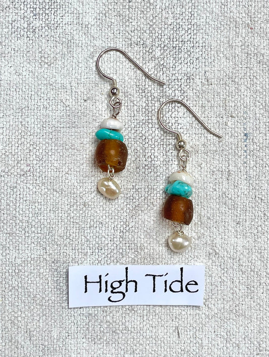 High Tide | Handmade Silver, Sea Glass and Pearl Drop Earrings