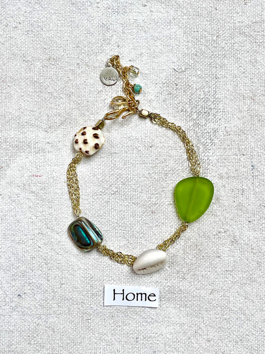 Home | Handmade Sea Glass & Shell Gold Handmade Maui Charm Bracelet