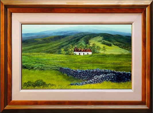 Hui Aloha Church, framed in a 5 Piece Solid Hawaiian Koa Frame