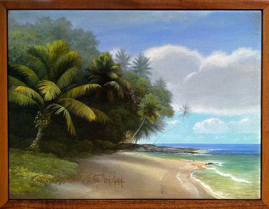 Peek-a-Boo Palm, Hand signed, 1 piece koa framed, Canvas Giclée, Ready to Ship