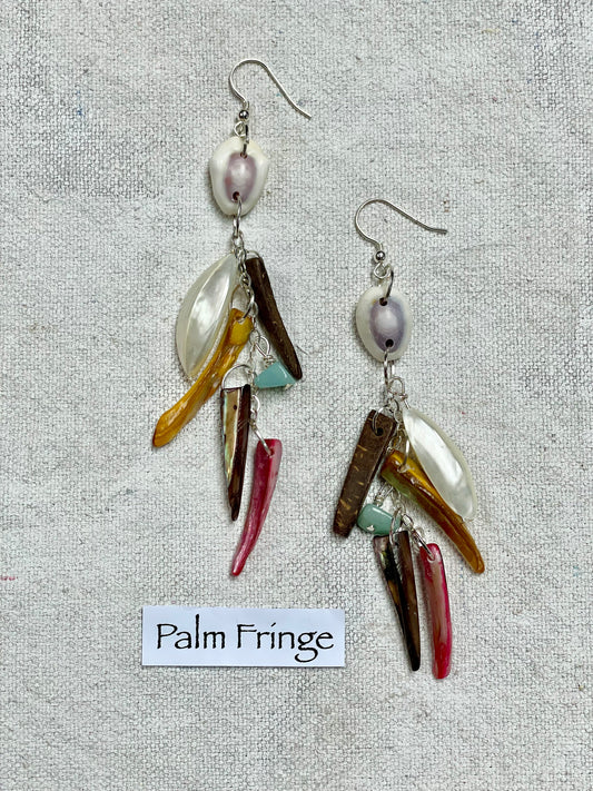 Palm Fringe | Shell and Handmade Silver Cluster Earrings