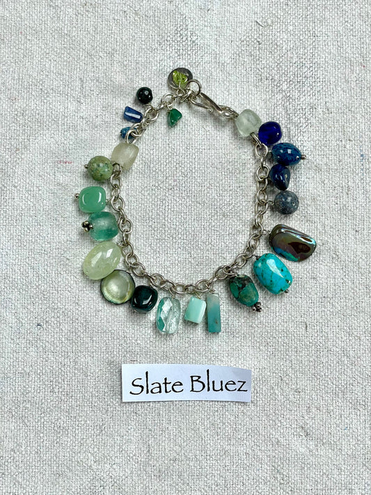 Slate Bluez | Handmade Ocean Hues Silver Charm Bracelet