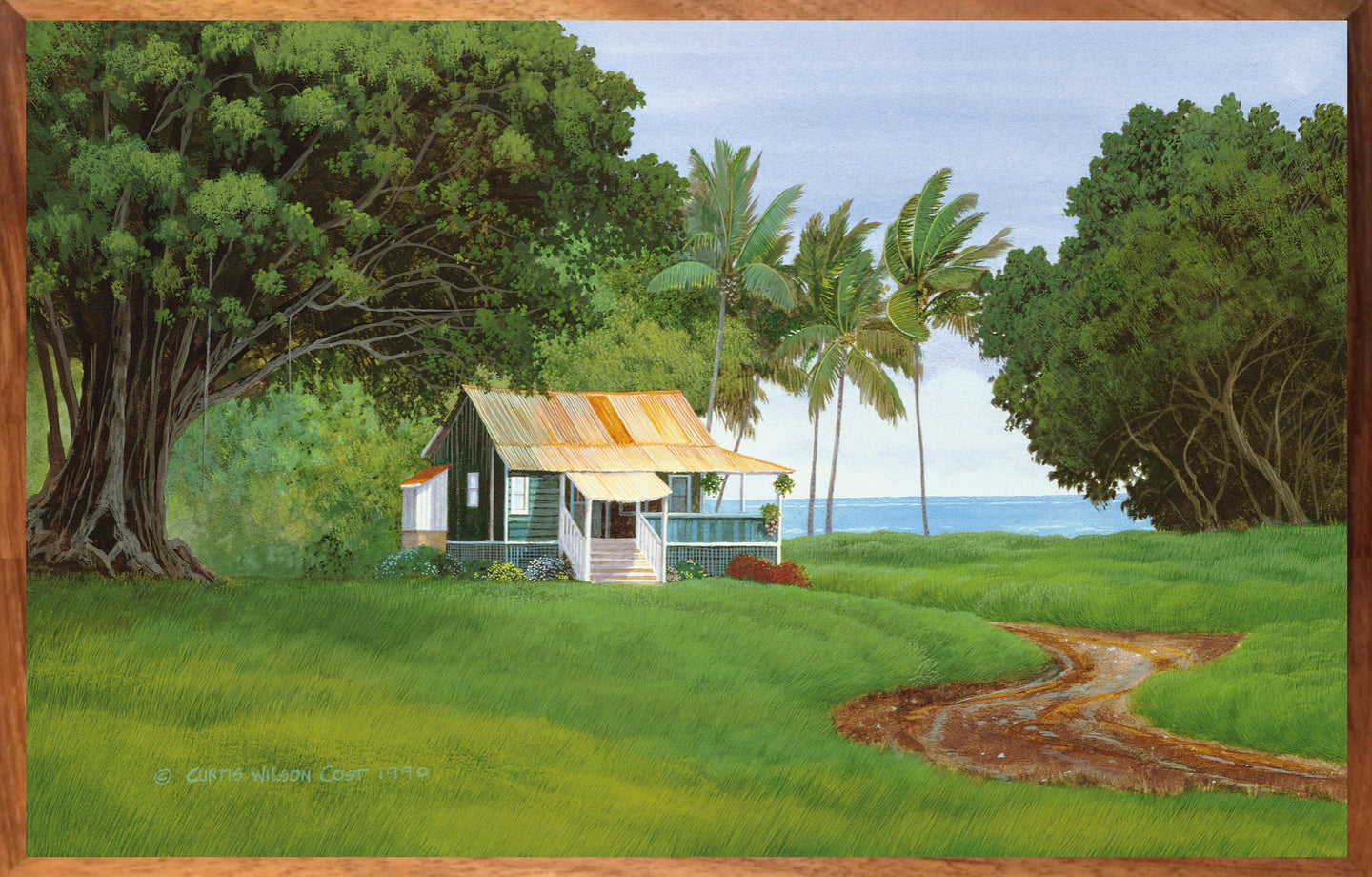 Beach Front, 1 piece solid Hawaiian koa framed, hand signed, various sizes