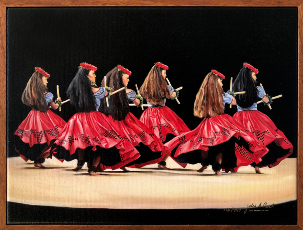 Hālau Nā Lei Kaumaka O Uka (in Red), Limited edition, 1 Piece koa frame, Julia Allisson Cost