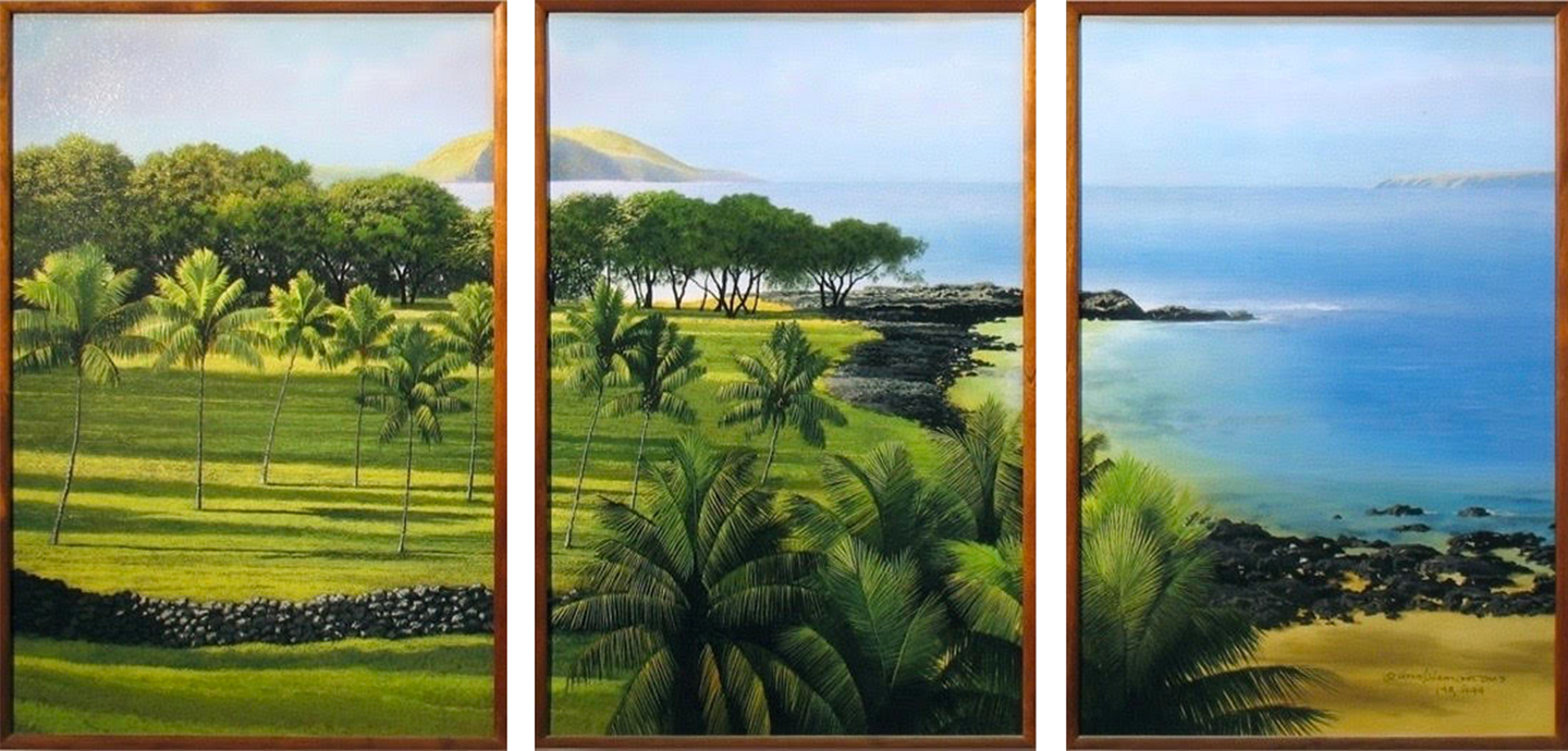 Old Makena Triptych, Limited Edition,  1 Piece koa framed, Various sizes